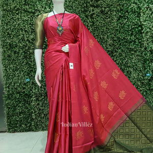 Red With Green Pure Kanjivaram Soft Silk Saree