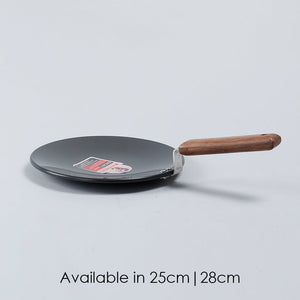 Ebony 25 cm Roti Tawa | Wooden Handle With Rivets |