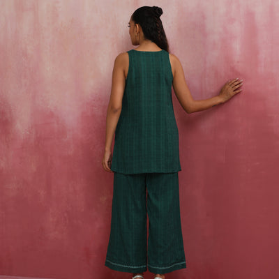 trueBrowns Dark Green Cotton Dobby Co-ord set