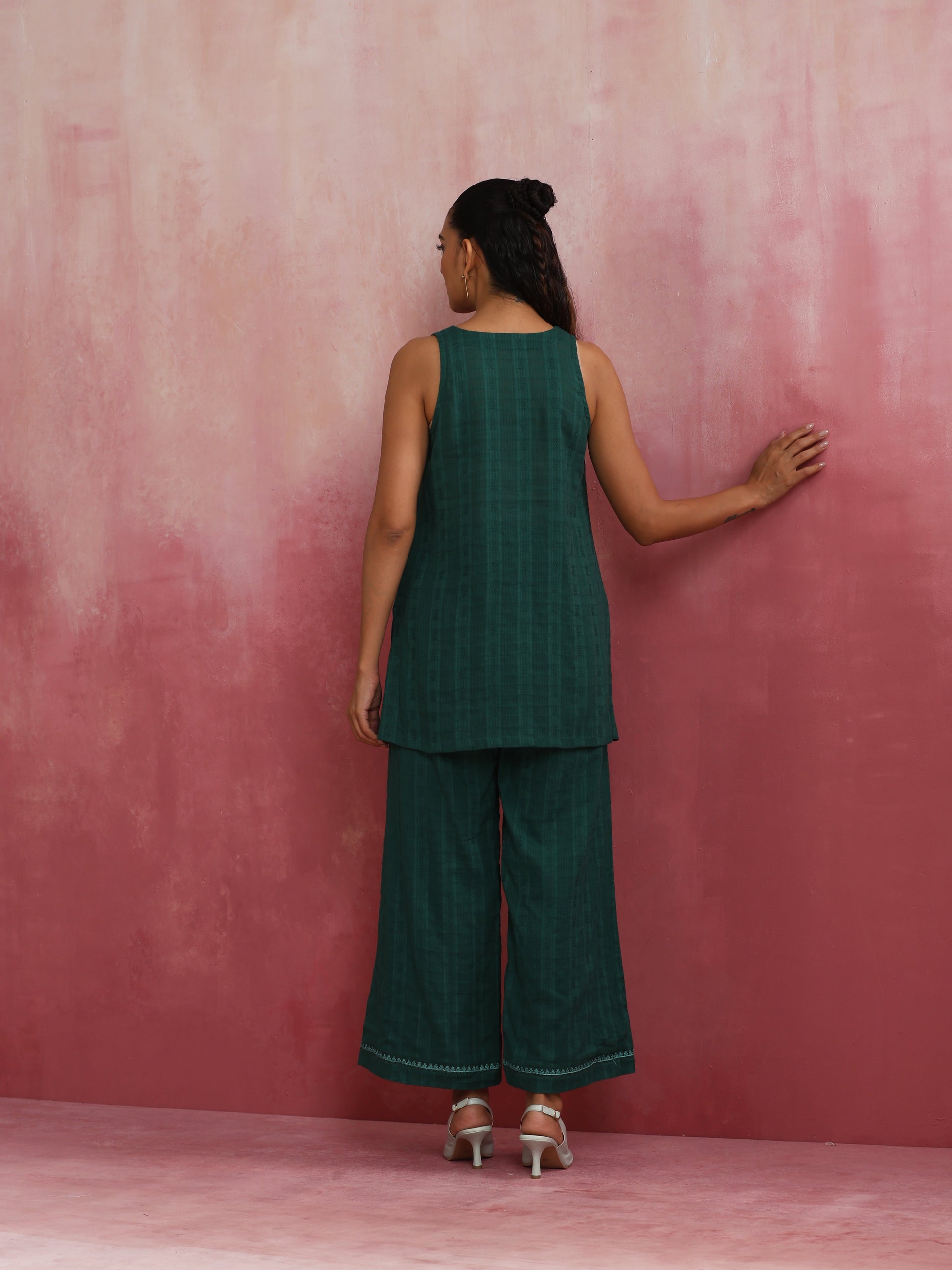 trueBrowns Dark Green Cotton Dobby Co-ord set
