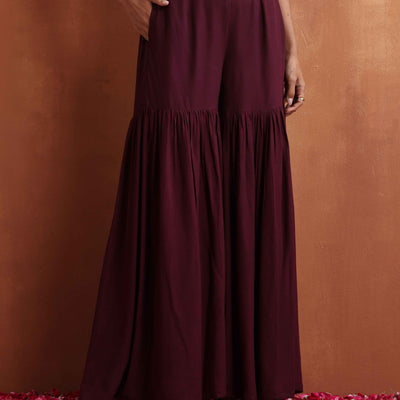 trueBrowns Purple Floral Print Sharara Set