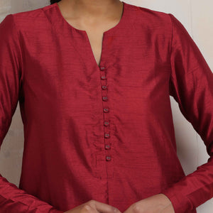 trueBrowns Red Silk Kurta Co-ord Set