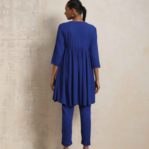 trueBrowns Blue Crinkle Flared Kurta Co-ord Set