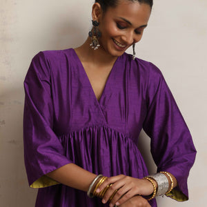 trueBrowns Purple Silk Anarkali Flared Kurta Set