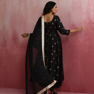 trueBrowns Black Viscose Silk Kurta Dupatta Set