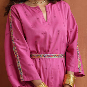trueBrowns Pink Print Kaftan Kurta Co-ord Set