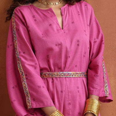 trueBrowns Pink Print Kaftan Kurta Co-ord Set