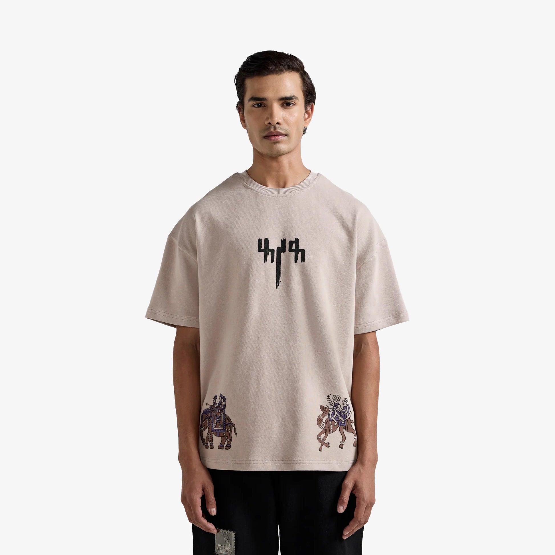 F A R A K | BARAAT BLOCK PRINTED TSHIRT { BEIGE BROWN