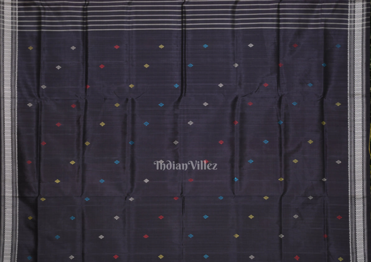 Black Pasapali Double Pallu Berhampuri Silk Saree