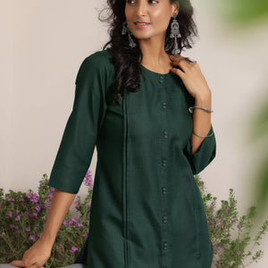 Green Solid Silk Straight Kurta