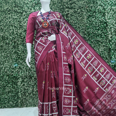 Maroon Fish Motif Odisha Ikat Contemporary Designer Saree