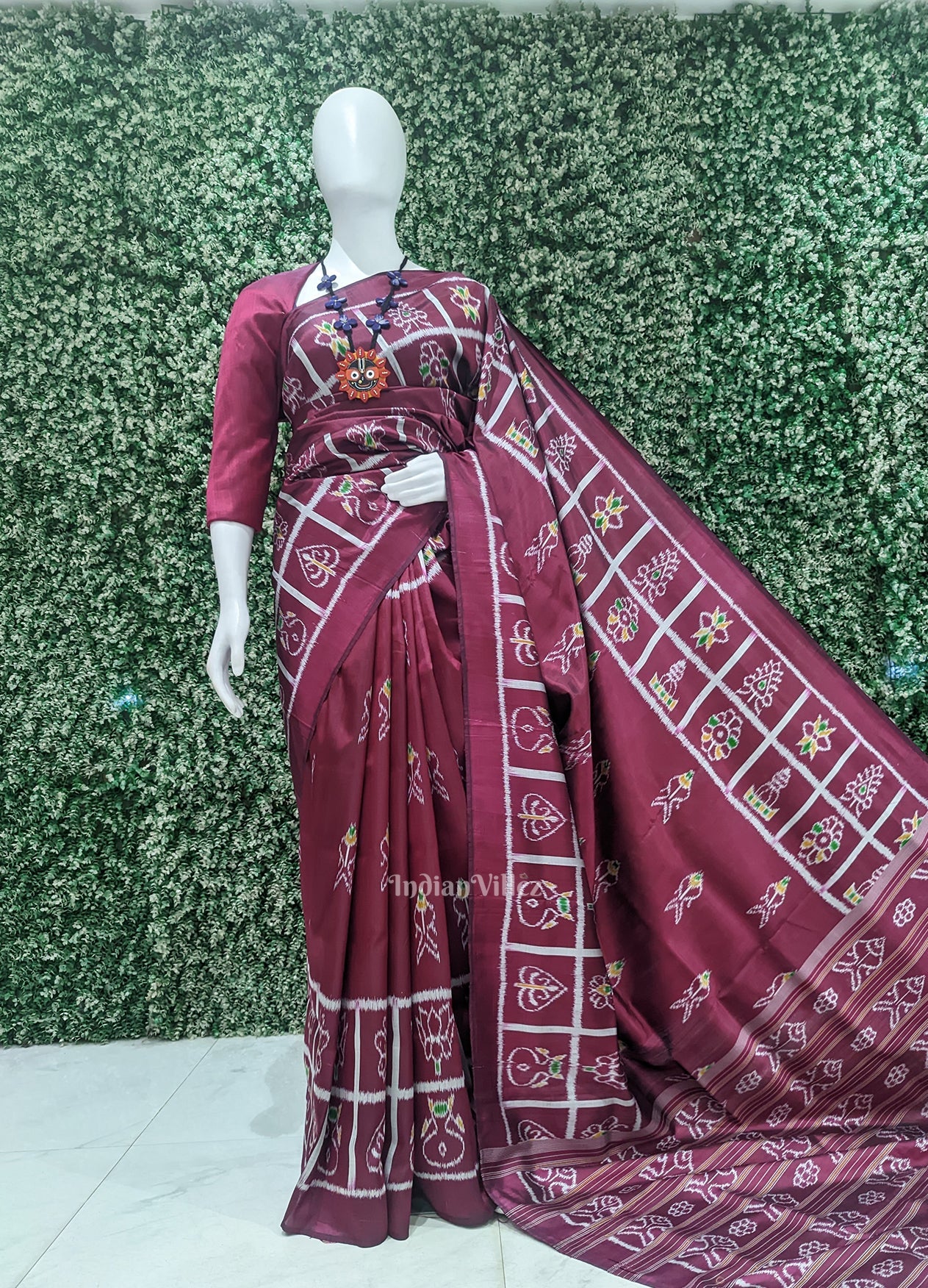 Maroon Fish Motif Odisha Ikat Contemporary Designer Saree