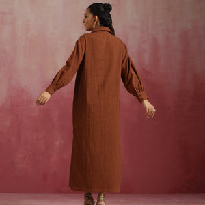 trueBrowns Brown Cotton Dobby Dress
