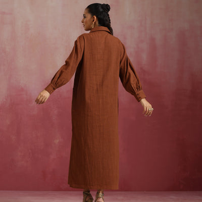 trueBrowns Brown Cotton Dobby Dress