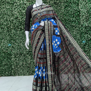 Blue Black Odisha Ikat Pasapali Bichitrapuri Silk Saree