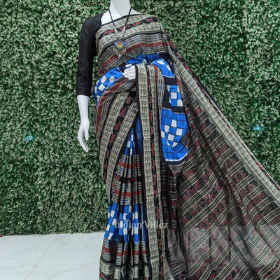 Blue Black Odisha Ikat Pasapali Bichitrapuri Silk Saree