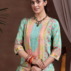 Green Printed Crepe Straight Kurta