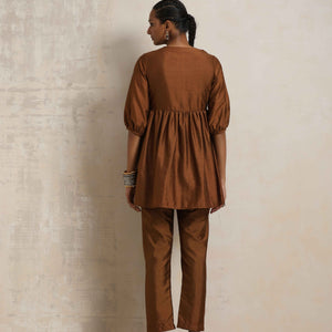 trueBrowns Brown Silk Angrakha Co-ord Set