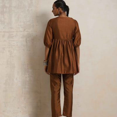 trueBrowns Brown Silk Angrakha Co-ord Set
