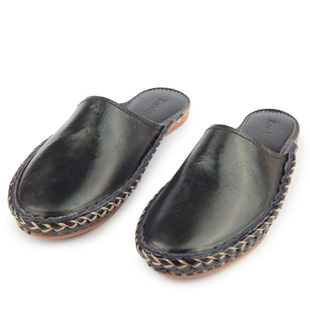 Black Handstitched Leather Kolhapuri Women Slipper