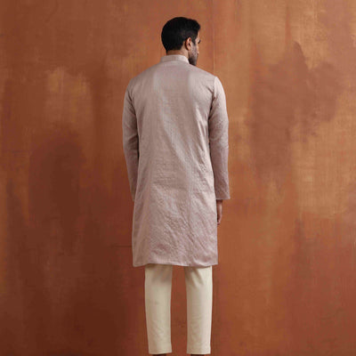 trueBrowns Men's Beige Sequin Chanderi Kurta