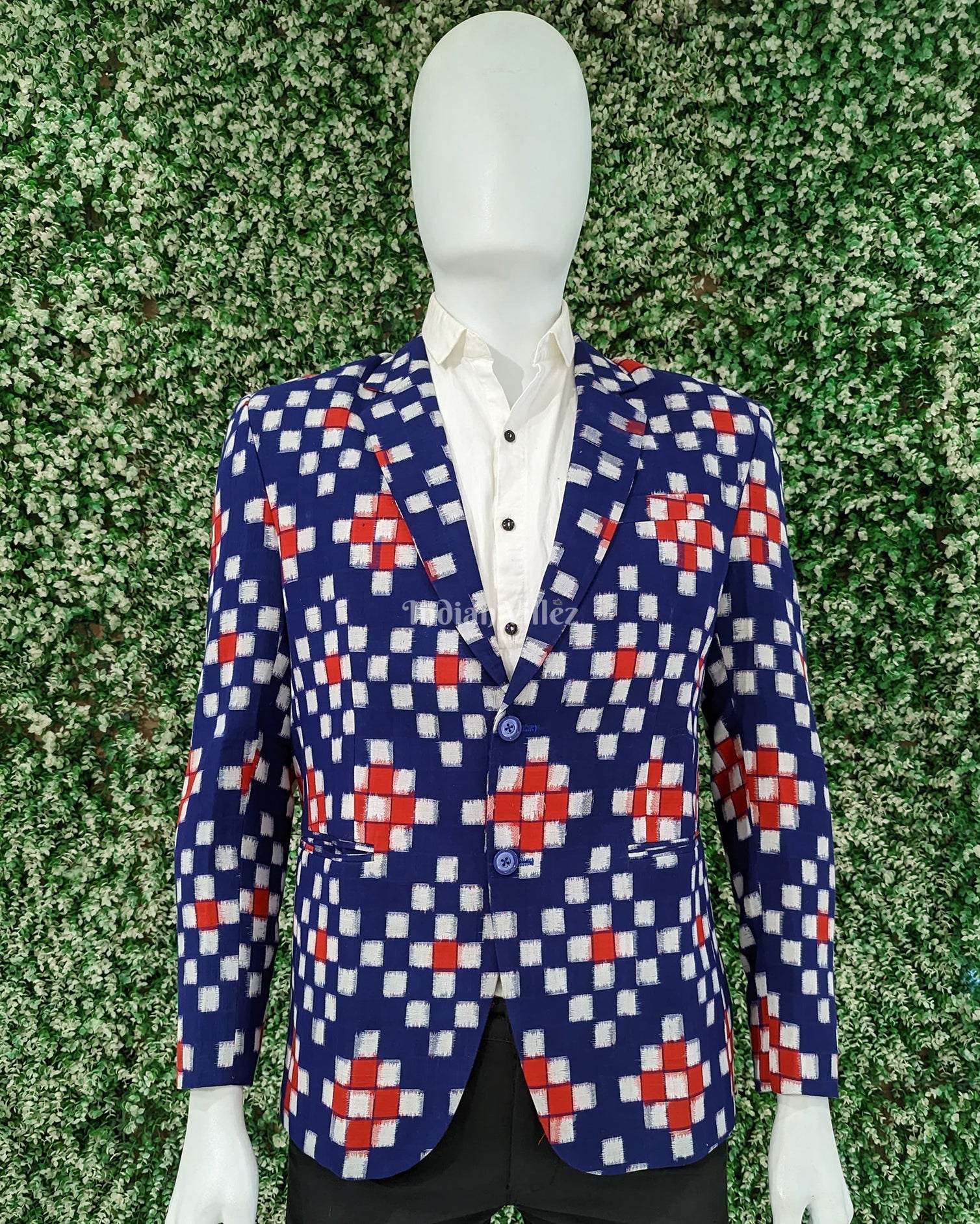 Blue Pasapali Sambalpuri Ikat Men's Designer Blazer