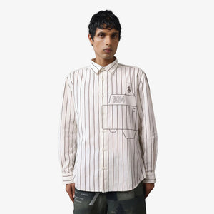 ALMOST GODS | ASSEMBLAGE STRIPE BOXY SHIRT { WHITE