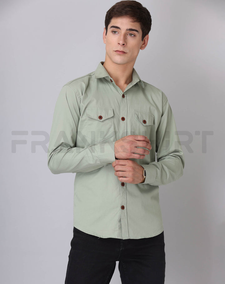 Frankshirt Double Pocket Pista Solid Tailored Fit Cotton Casual Shirt for Man