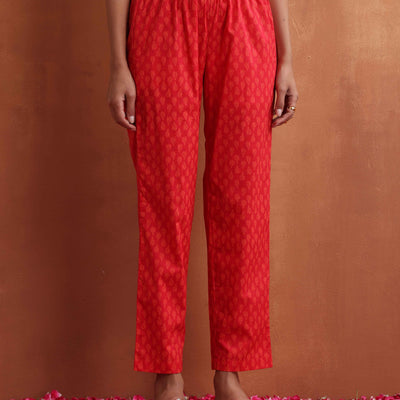 trueBrowns Red Print Angrakha Co-ord Set