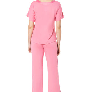 Satin Edge Half Sleeve Round Neck Sleep Top - Cashmere Rose