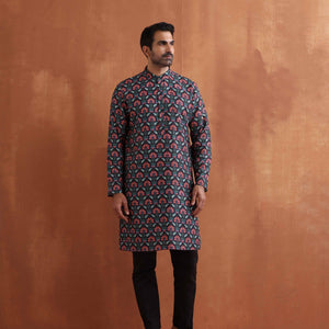 trueBrowns Men's Black printed Kurta