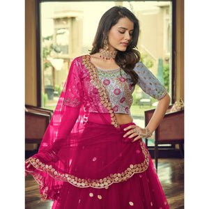 Dark Pink Sequins Embroidered Netted Lehenga Choli