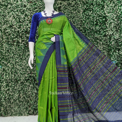 Parrot Green Blue Phoda Kumbha Sambalpuri Cotton Tissue Saree