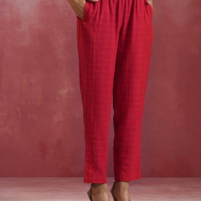 trueBrowns Red Cotton Dobby Co-ord set