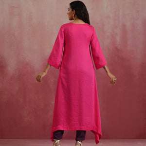 trueBrowns Pink Modal Boxpleat Kurta Set