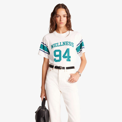 SPORTY & RICH | WELLNESS 94 RUGBY TEE { WHITE/ALPINE/NAVY