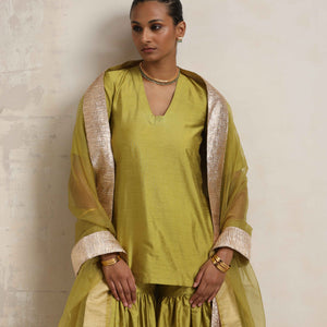 trueBrowns Green Silk Sharara Dupatta Set