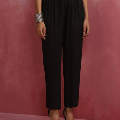 trueBrowns Black V Neck Kurta Co-ord Set