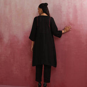 trueBrowns Black Cotton Dobby Kurta Co-ord set