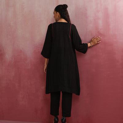 trueBrowns Black Cotton Dobby Kurta Co-ord set