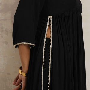 trueBrowns Black Crinkle Anarkali Flared Kurta Set