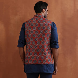trueBrowns Men's Rust Printed Reversible Nehru Jacket