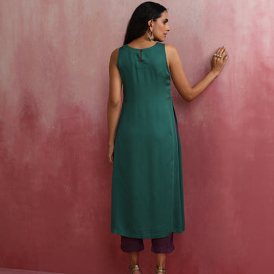 trueBrowns Green Modal High slit Kurta Set