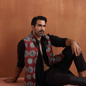 trueBrowns Men's Rust Printed Nehru Jacket