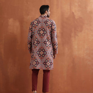 trueBrowns Men's Rust Geometric Printed Kurta