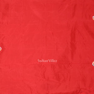 Red White Radha Krishna  Peacock Design Hand-Painted Pattachitra Saree