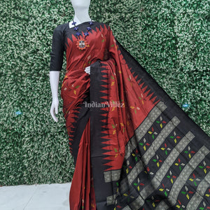 Maroon Leaf Design Odisha Ikat Contemporary Bomkai Silk Saree