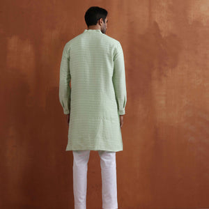 trueBrowns Men's Green Sequin Chanderi Kurta