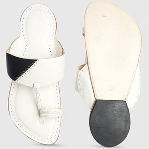 Black and White Handstitched Leather Kolhapuri Men Slipper