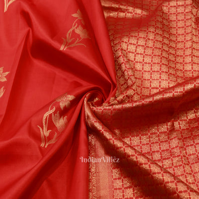 Pure Red Floral Motif Designer Katan Banarasi Silk Saree